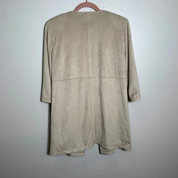 Sara Campbell Faux Suede Open Front Beige Cardigan Jacket Size Small 3/4 sleeves - Picture 9 of 9